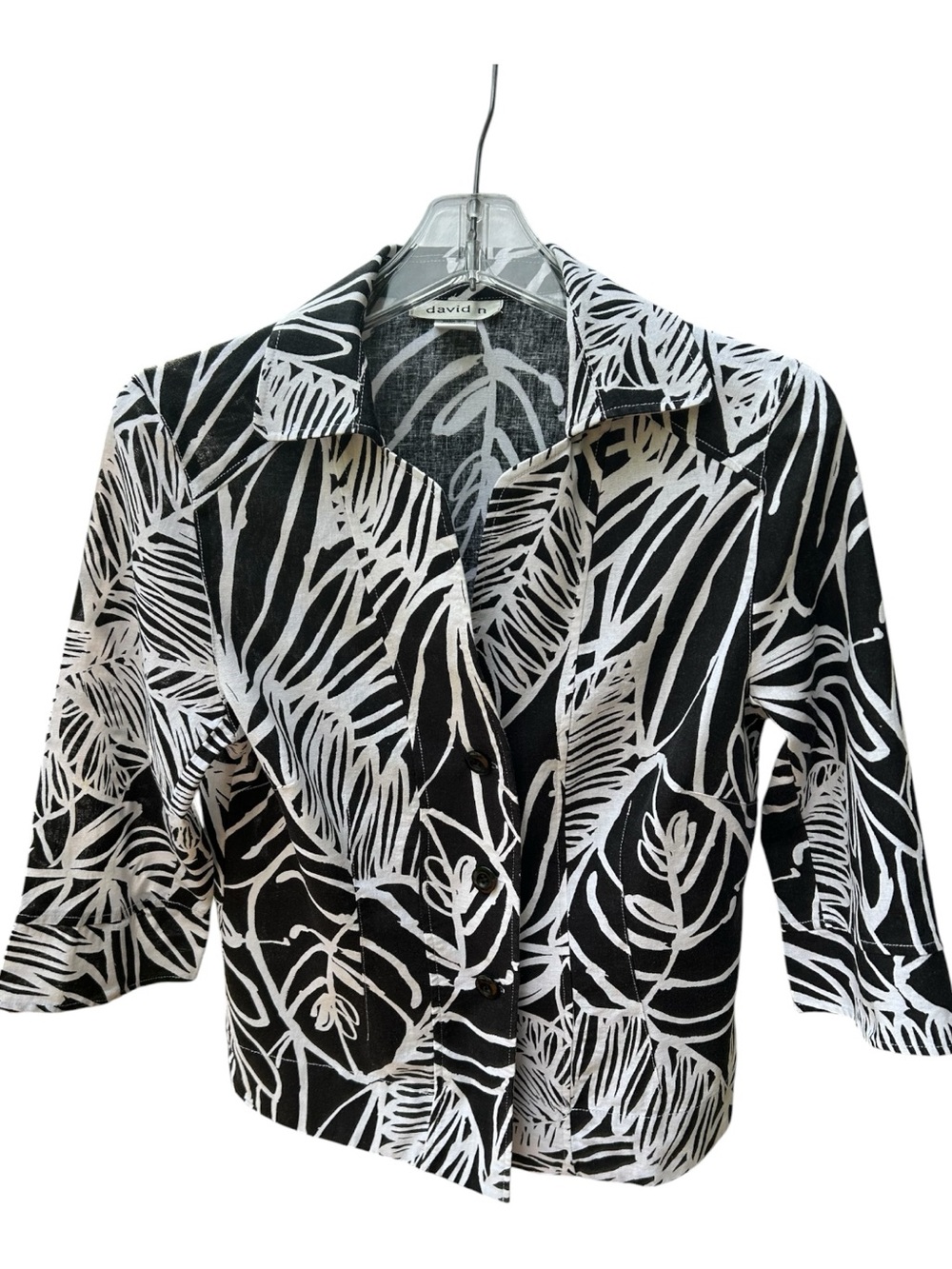 David C. Black & White Leaf Print Jacket